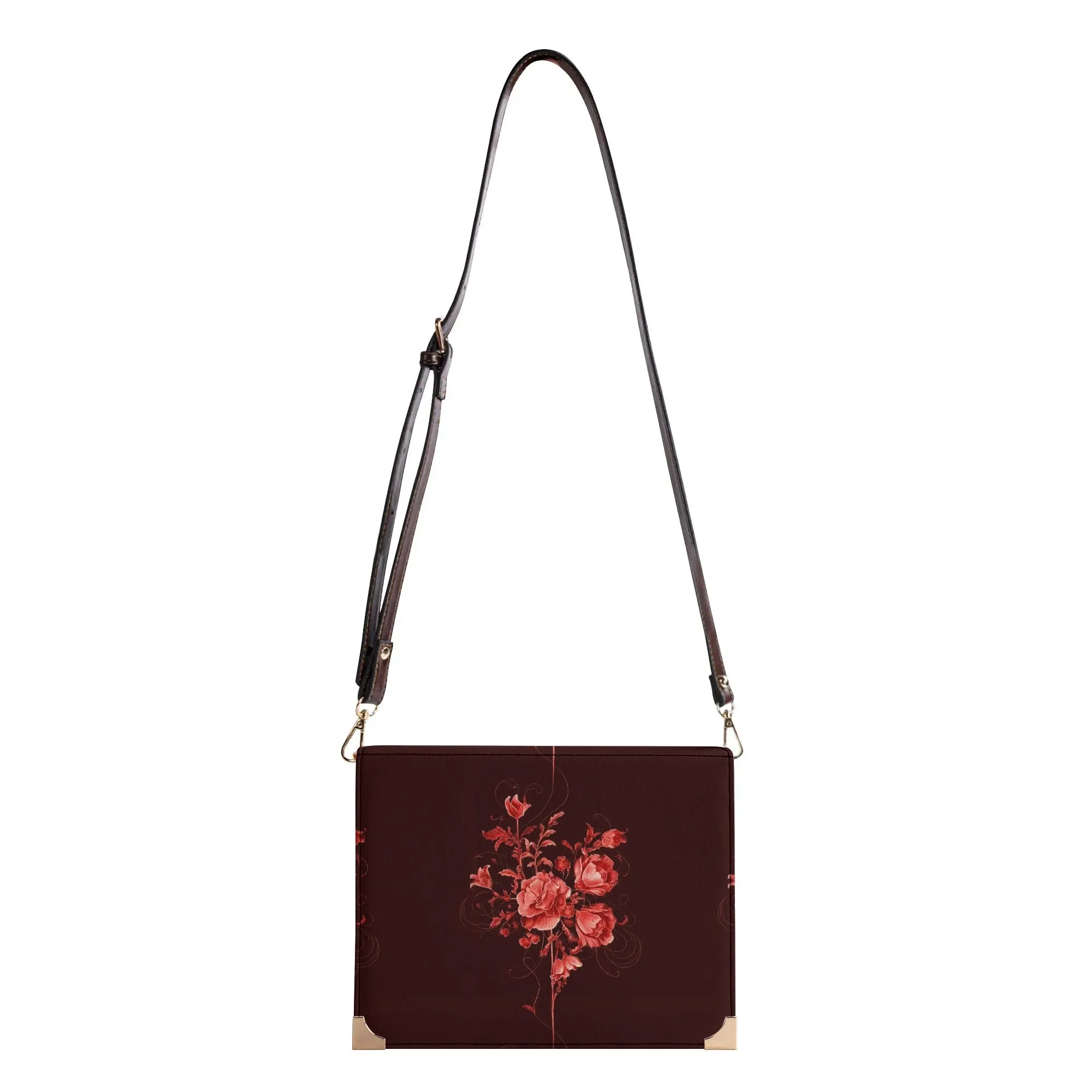 Vampire Art Dark Academia Book Cover Crossbody Bag - Goth Deep Red with Roses