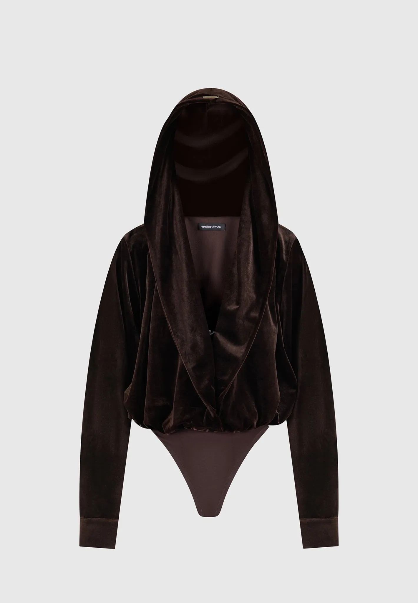 Velour Hooded Bodysuit - Brown