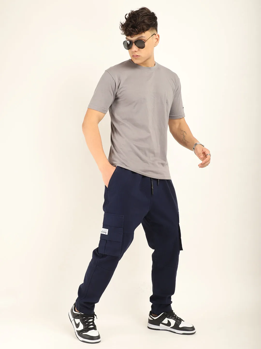 Zuko Full Length Navy Plus Size Cargo